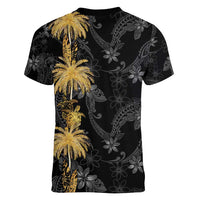 Hawaiian Honu And Surfboards Women V-Neck T-Shirt Gold Style LT05 - Polynesian Pride
