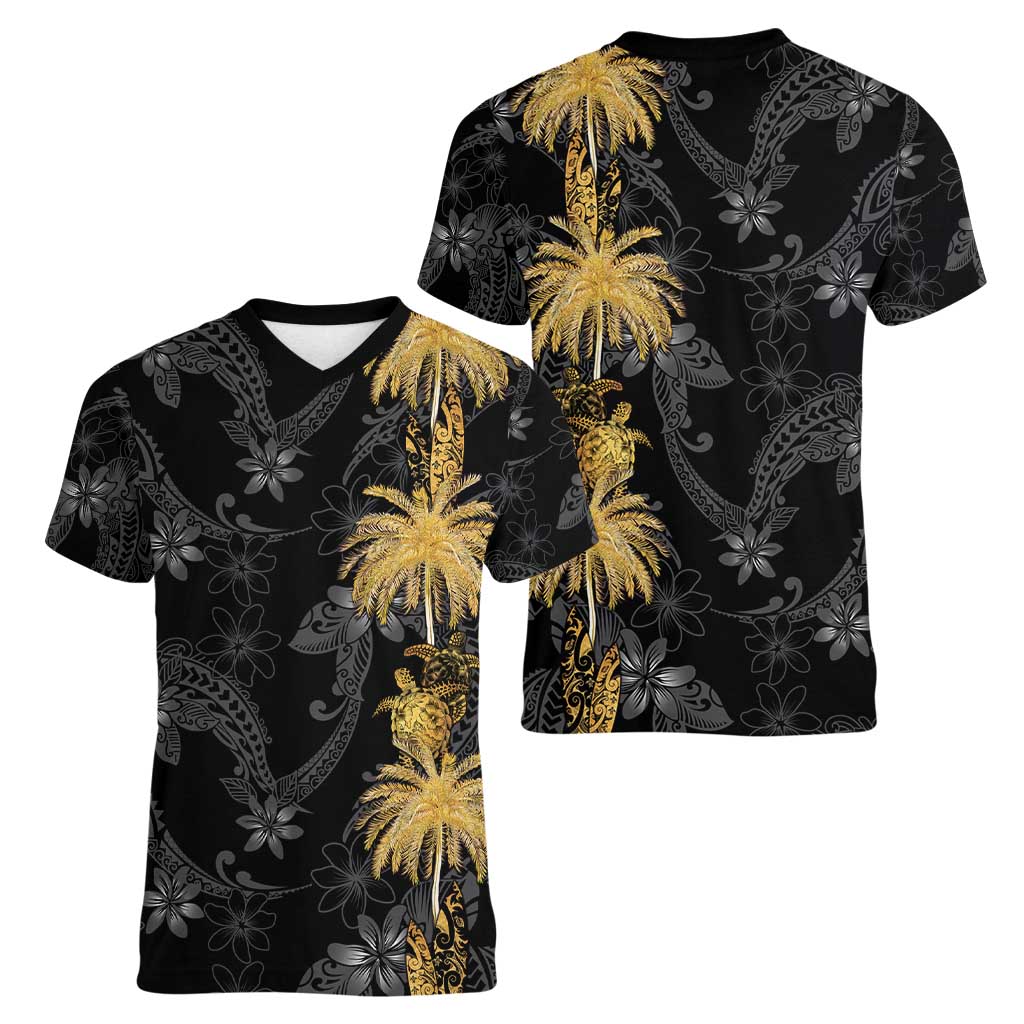 Hawaiian Honu And Surfboards Women V-Neck T-Shirt Gold Style LT05 - Polynesian Pride