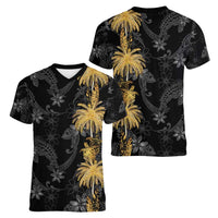 Hawaiian Honu And Surfboards Women V-Neck T-Shirt Gold Style LT05 - Polynesian Pride