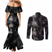 Hawaiian Honu And Surfboards Couples Matching Mermaid Dress and Long Sleeve Button Shirt Silver Style - Polynesian Pride