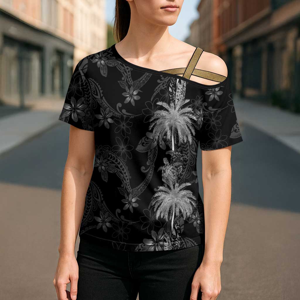 Hawaiian Honu And Surfboards Cross Shoulder Shirt Silver Style - Polynesian Pride