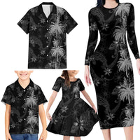 Hawaiian Honu And Surfboards Family Matching Long Sleeve Bodycon Dress and Hawaiian Shirt Silver Style LT05 - Polynesian Pride
