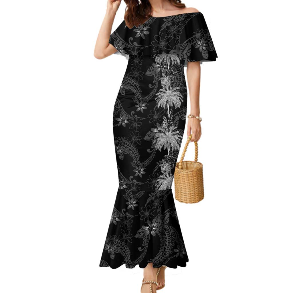 Hawaiian Honu And Surfboards Family Matching Mermaid Dress and Hawaiian Shirt Silver Style LT05 Mom's Dress Silver - Polynesian Pride