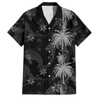 Hawaiian Honu And Surfboards Family Matching Off The Shoulder Long Sleeve Dress and Hawaiian Shirt Silver Style LT05 Dad's Shirt - Short Sleeve Silver - Polynesian Pride