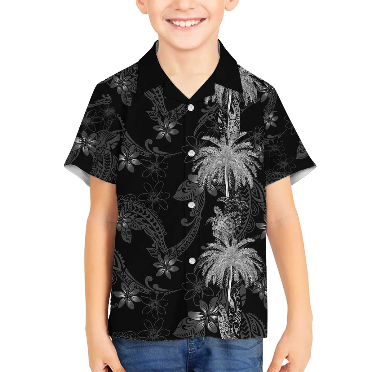 Hawaiian Honu And Surfboards Family Matching Off The Shoulder Long Sleeve Dress and Hawaiian Shirt Silver Style LT05 Son's Shirt Silver - Polynesian Pride