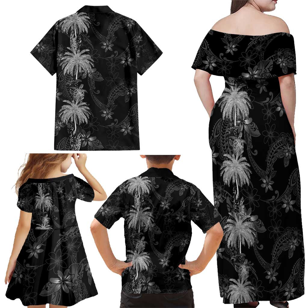 Hawaiian Honu And Surfboards Family Matching Off Shoulder Maxi Dress and Hawaiian Shirt Silver Style LT05 - Polynesian Pride