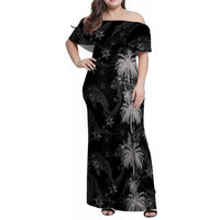 Hawaiian Honu And Surfboards Family Matching Off Shoulder Maxi Dress and Hawaiian Shirt Silver Style LT05 Mom's Dress Silver - Polynesian Pride