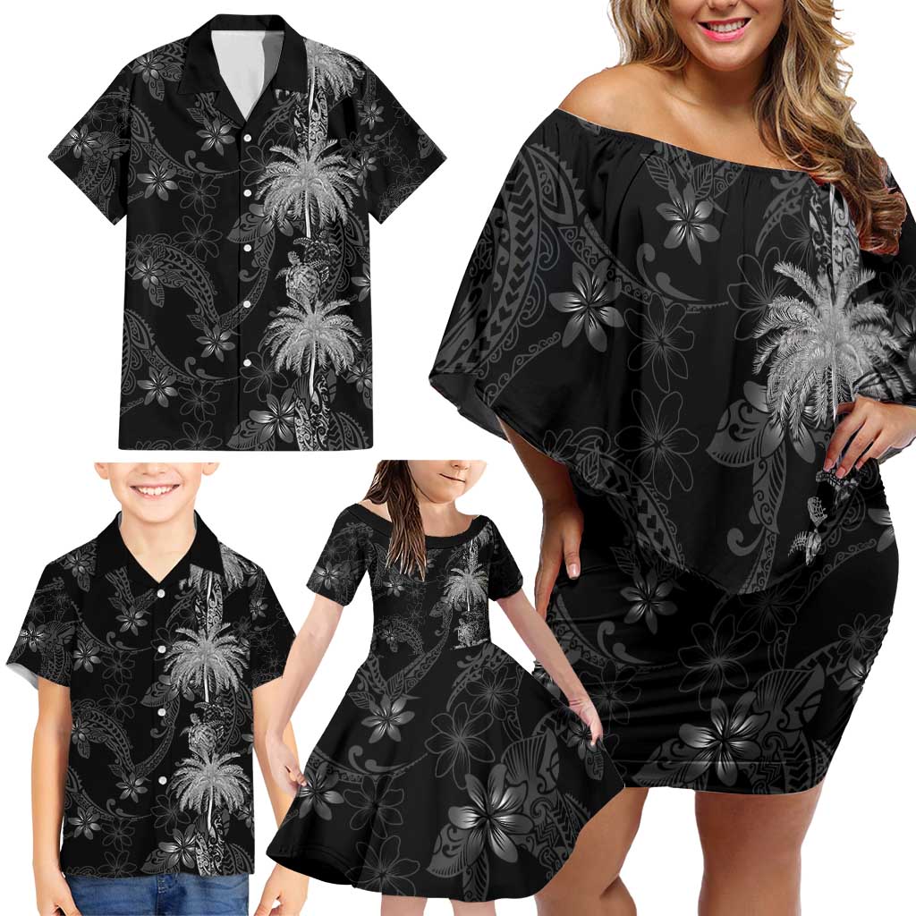 Hawaiian Honu And Surfboards Family Matching Off Shoulder Short Dress and Hawaiian Shirt Silver Style - Polynesian Pride