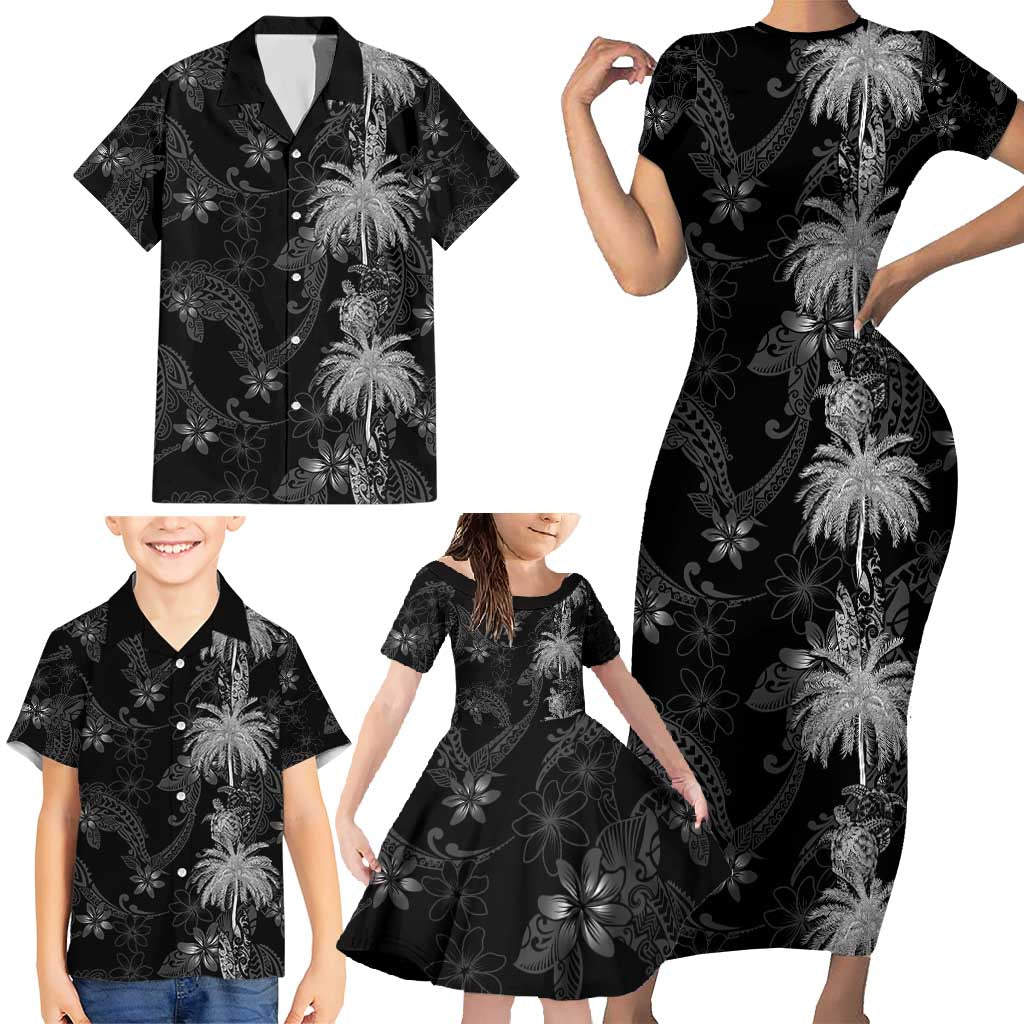 Hawaiian Honu And Surfboards Family Matching Short Sleeve Bodycon Dress and Hawaiian Shirt Silver Style LT05 - Polynesian Pride