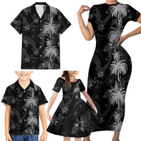Hawaiian Honu And Surfboards Family Matching Short Sleeve Bodycon Dress and Hawaiian Shirt Silver Style LT05 - Polynesian Pride