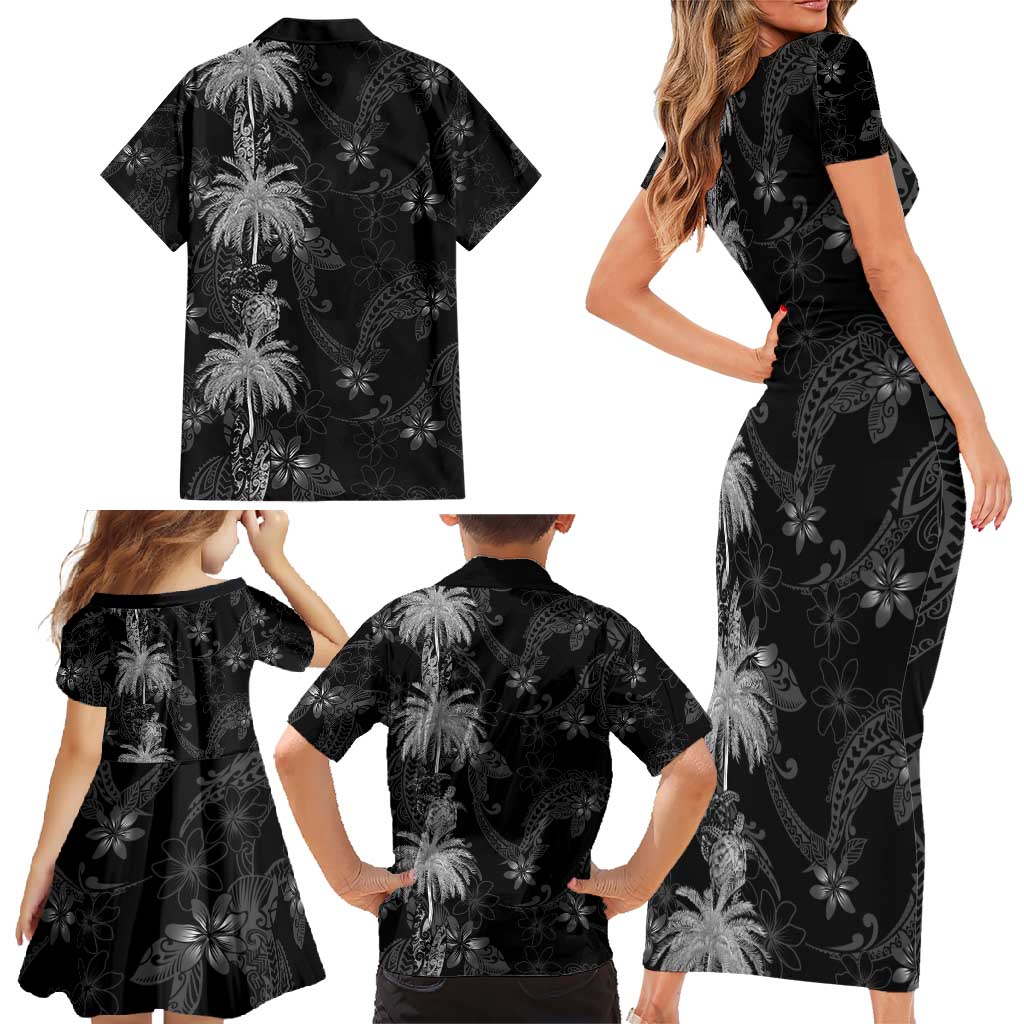 Hawaiian Honu And Surfboards Family Matching Short Sleeve Bodycon Dress and Hawaiian Shirt Silver Style LT05 - Polynesian Pride