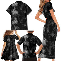 Hawaiian Honu And Surfboards Family Matching Short Sleeve Bodycon Dress and Hawaiian Shirt Silver Style LT05 - Polynesian Pride