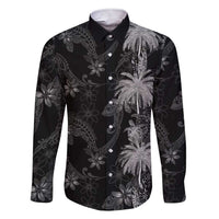 Hawaiian Honu And Surfboards Family Matching Short Sleeve Bodycon Dress and Hawaiian Shirt Silver Style LT05 Dad's Shirt - Long Sleeve Silver - Polynesian Pride