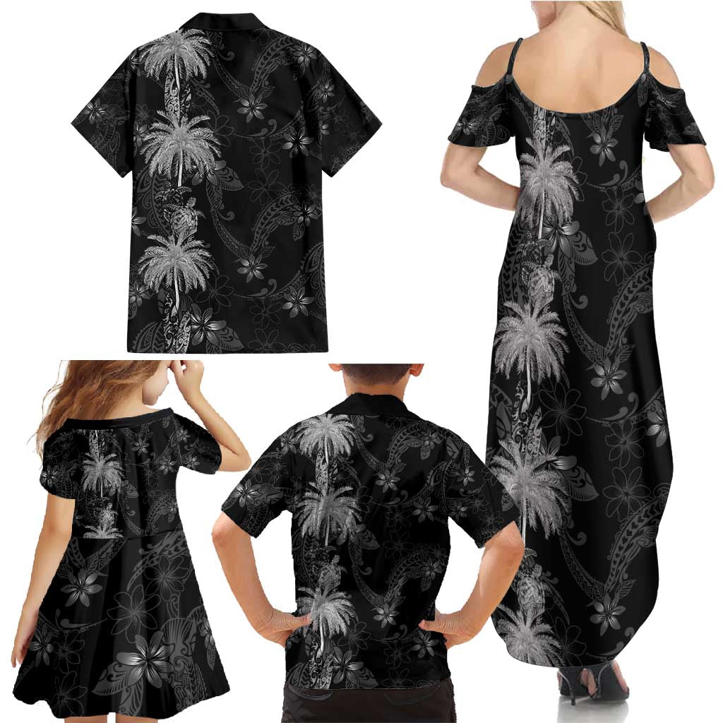 Hawaiian Honu And Surfboards Family Matching Summer Maxi Dress and Hawaiian Shirt Silver Style LT05 - Polynesian Pride
