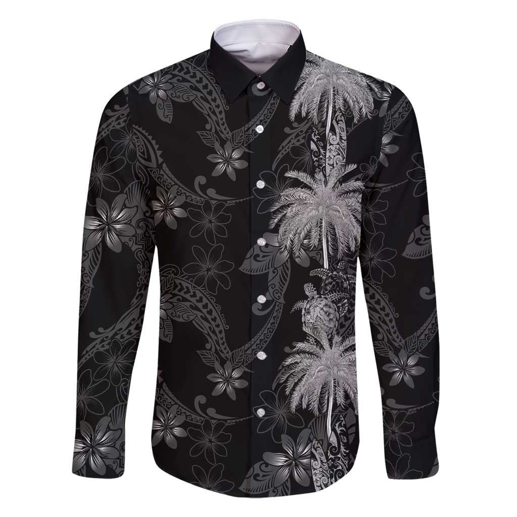 Hawaiian Honu And Surfboards Family Matching Summer Maxi Dress and Hawaiian Shirt Silver Style LT05 Dad's Shirt - Long Sleeve Silver - Polynesian Pride