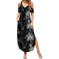 Hawaiian Honu And Surfboards Family Matching Summer Maxi Dress and Hawaiian Shirt Silver Style LT05 Mom's Dress Silver - Polynesian Pride