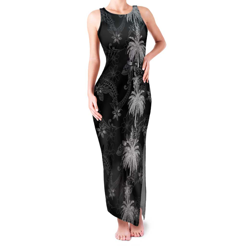 Hawaiian Honu And Surfboards Family Matching Tank Maxi Dress and Hawaiian Shirt Silver Style LT05 Mom's Dress Silver - Polynesian Pride