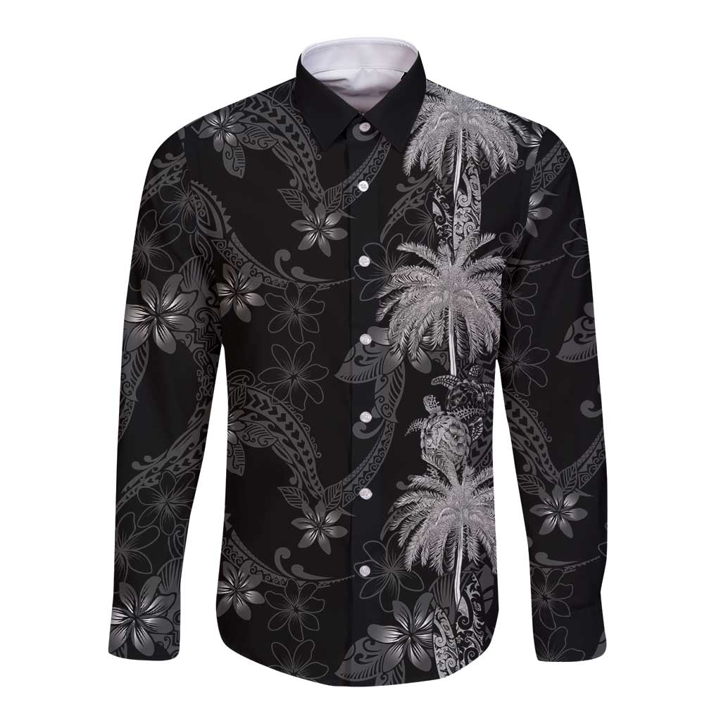 Hawaiian Honu And Surfboards Long Sleeve Button Shirt Silver Style LT05 Unisex Silver - Polynesian Pride
