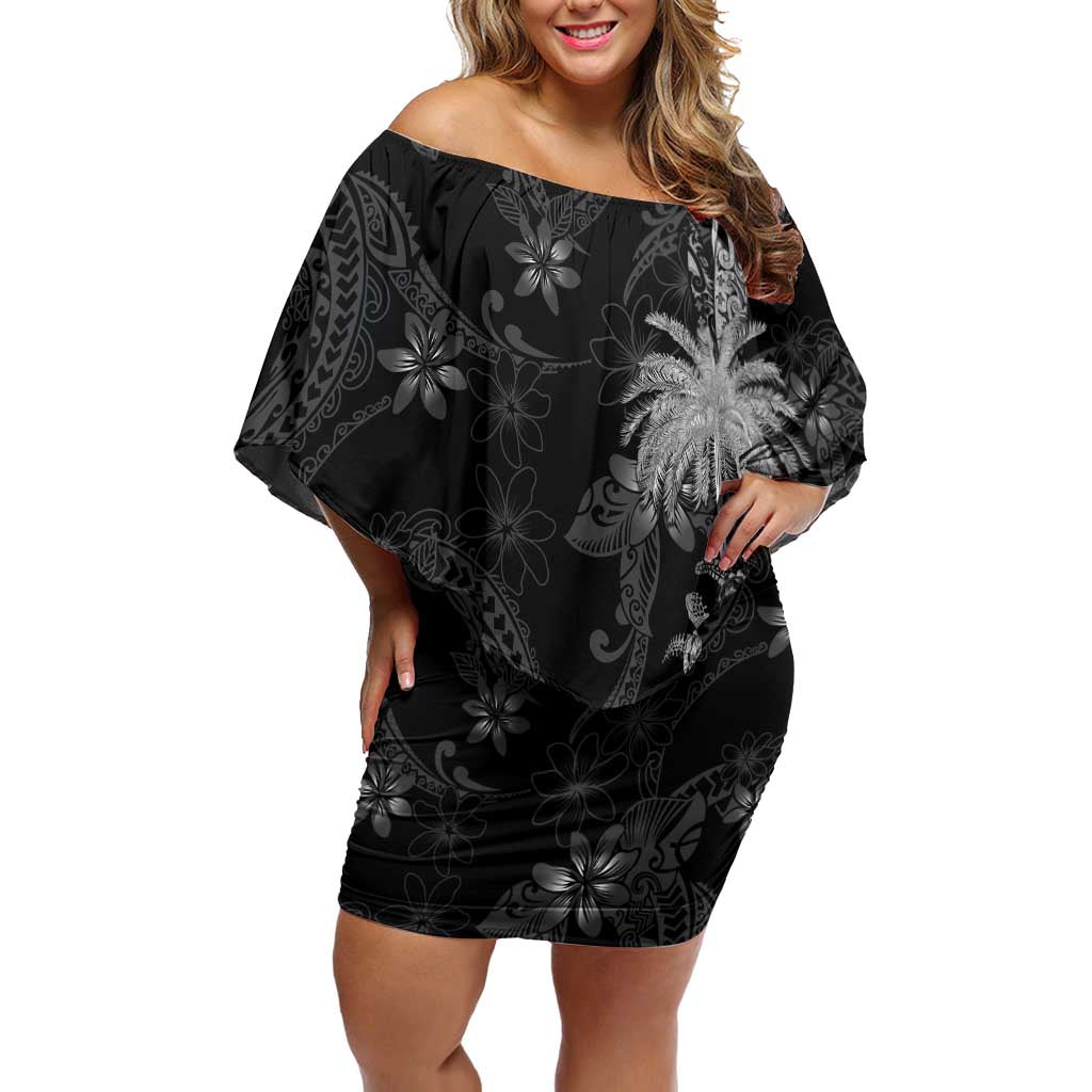 Hawaiian Honu And Surfboards Off Shoulder Short Dress Silver Style LT05 Women Silver - Polynesian Pride