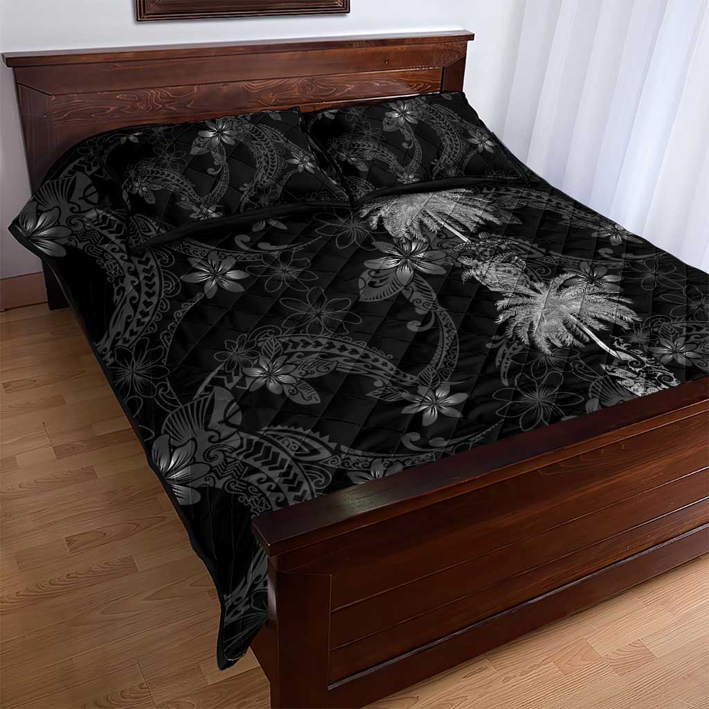 Hawaiian Honu And Surfboards Quilt Bed Set Silver Style - Polynesian Pride