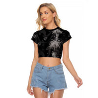 Hawaiian Honu And Surfboards Raglan Cropped T Shirt Silver Style LT05 Female Silver - Polynesian Pride