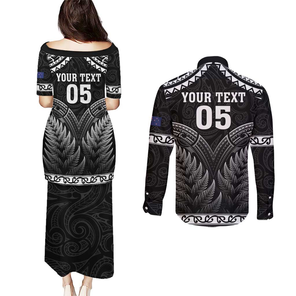 Custom New Zealand Maori Tiki Rugby Couples Matching Puletasi and Long Sleeve Button Shirt Go Aotearoa Maori Pattern LT05 - Polynesian Pride