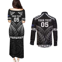 Custom New Zealand Maori Tiki Rugby Couples Matching Puletasi and Long Sleeve Button Shirt Go Aotearoa Maori Pattern LT05 - Polynesian Pride