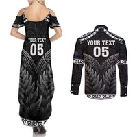 Custom New Zealand Maori Tiki Rugby Couples Matching Summer Maxi Dress and Long Sleeve Button Shirt Go Aotearoa Maori Pattern LT05 - Polynesian Pride