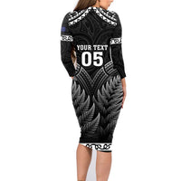 Custom New Zealand Maori Tiki Rugby Family Matching Long Sleeve Bodycon Dress and Hawaiian Shirt Go Aotearoa Maori Pattern LT05 - Polynesian Pride