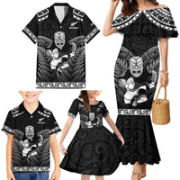 Custom New Zealand Maori Tiki Rugby Family Matching Mermaid Dress and Hawaiian Shirt Go Aotearoa Maori Pattern LT05 - Polynesian Pride