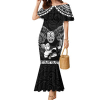 Custom New Zealand Maori Tiki Rugby Family Matching Mermaid Dress and Hawaiian Shirt Go Aotearoa Maori Pattern LT05 Mom's Dress Black - Polynesian Pride