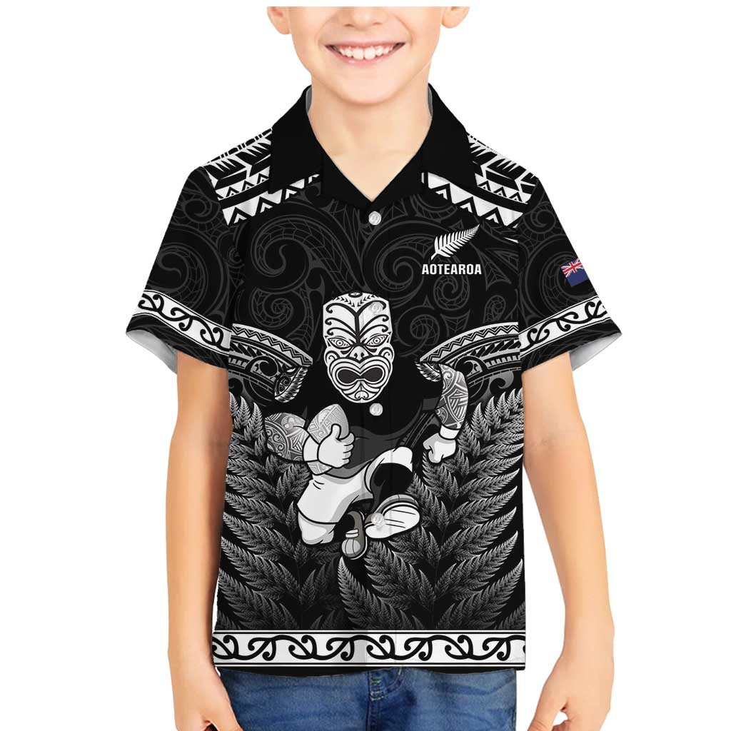 Custom New Zealand Maori Tiki Rugby Family Matching Mermaid Dress and Hawaiian Shirt Go Aotearoa Maori Pattern LT05 Son's Shirt Black - Polynesian Pride