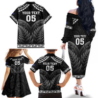 Custom New Zealand Maori Tiki Rugby Family Matching Off The Shoulder Long Sleeve Dress and Hawaiian Shirt Go Aotearoa Maori Pattern LT05 - Polynesian Pride