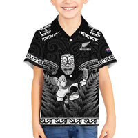 Custom New Zealand Maori Tiki Rugby Family Matching Off Shoulder Maxi Dress and Hawaiian Shirt Go Aotearoa Maori Pattern LT05 Son's Shirt Black - Polynesian Pride