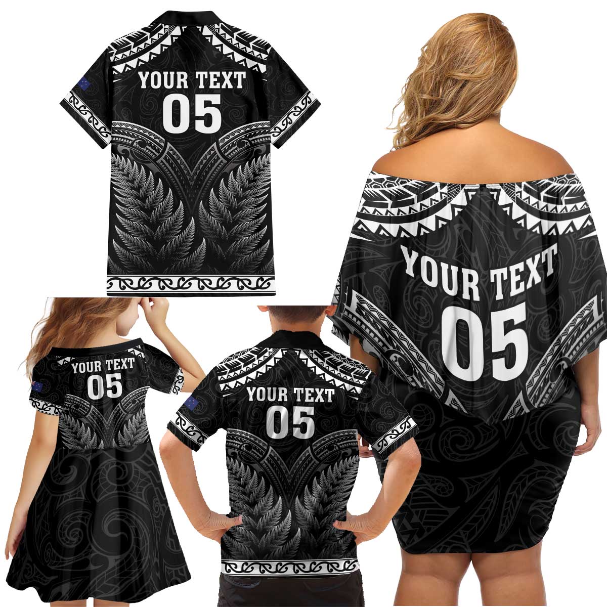 Custom New Zealand Maori Tiki Rugby Family Matching Off Shoulder Short Dress and Hawaiian Shirt Go Aotearoa Maori Pattern LT05 - Polynesian Pride
