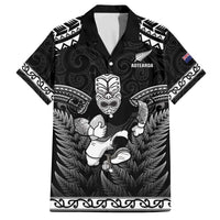 Custom New Zealand Maori Tiki Rugby Family Matching Off Shoulder Short Dress and Hawaiian Shirt Go Aotearoa Maori Pattern LT05 Dad's Shirt - Short Sleeve Black - Polynesian Pride