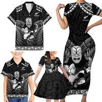 Custom New Zealand Maori Tiki Rugby Family Matching Short Sleeve Bodycon Dress and Hawaiian Shirt Go Aotearoa Maori Pattern LT05 - Polynesian Pride