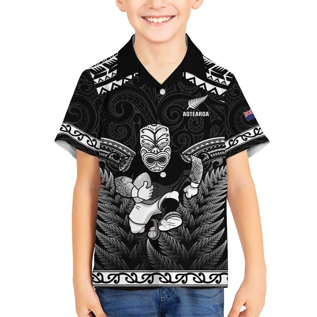 Custom New Zealand Maori Tiki Rugby Family Matching Short Sleeve Bodycon Dress and Hawaiian Shirt Go Aotearoa Maori Pattern LT05 Son's Shirt Black - Polynesian Pride
