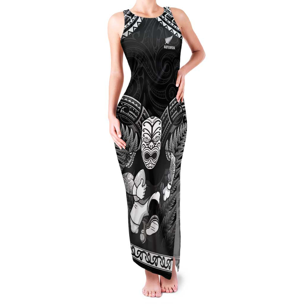 Custom New Zealand Maori Tiki Rugby Family Matching Tank Maxi Dress and Hawaiian Shirt Go Aotearoa Maori Pattern LT05 Mom's Dress Black - Polynesian Pride