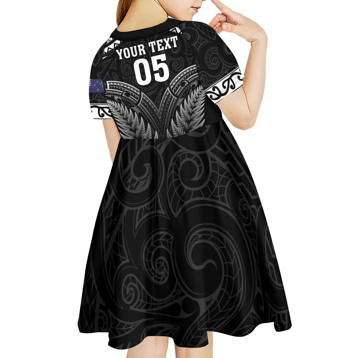 Custom New Zealand Maori Tiki Rugby Kid Short Sleeve Dress Go Aotearoa Maori Pattern LT05 - Polynesian Pride