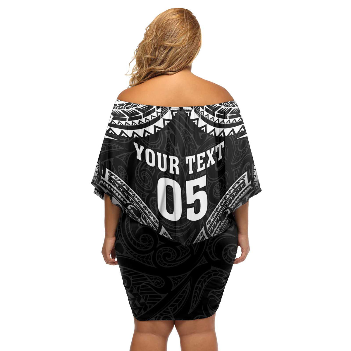 Custom New Zealand Maori Tiki Rugby Off Shoulder Short Dress Go Aotearoa Maori Pattern