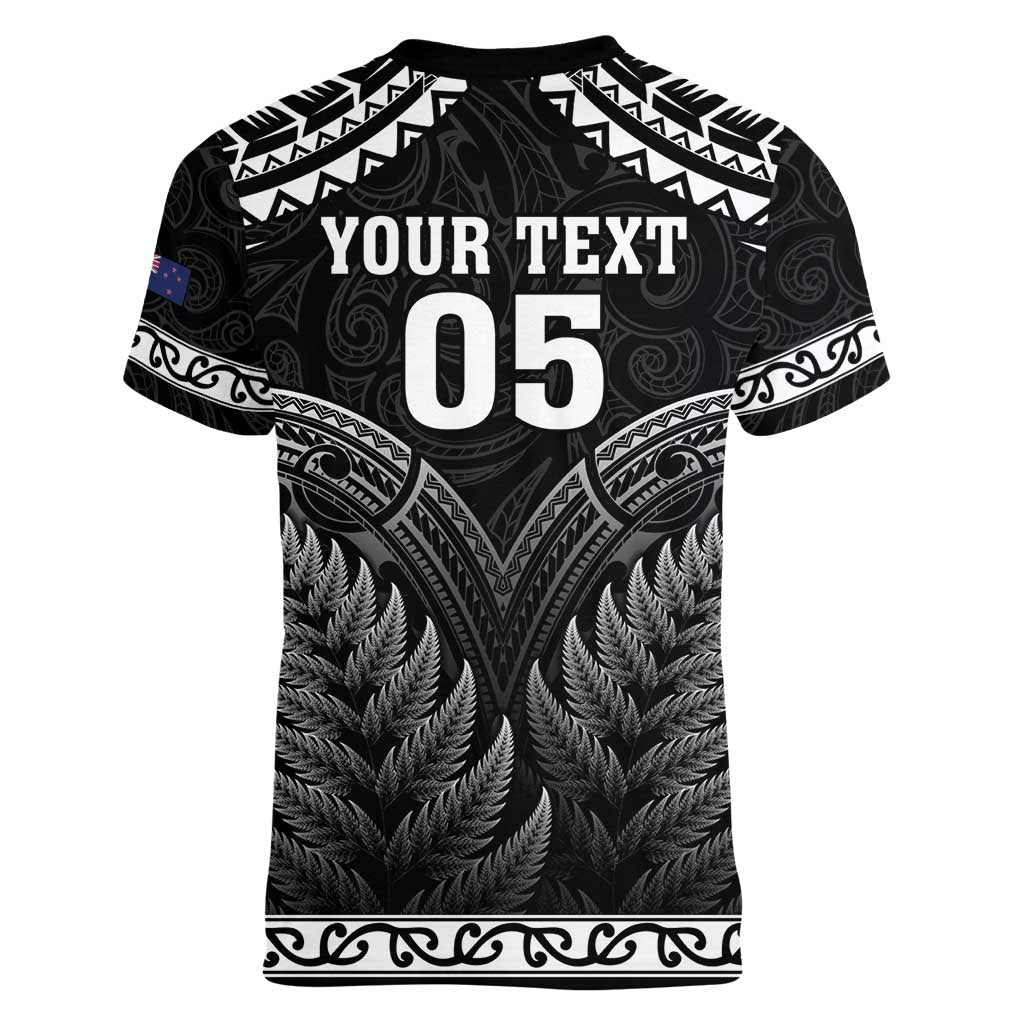 Custom New Zealand Maori Tiki Rugby Women V-Neck T-Shirt Go Aotearoa Maori Pattern LT05 - Polynesian Pride