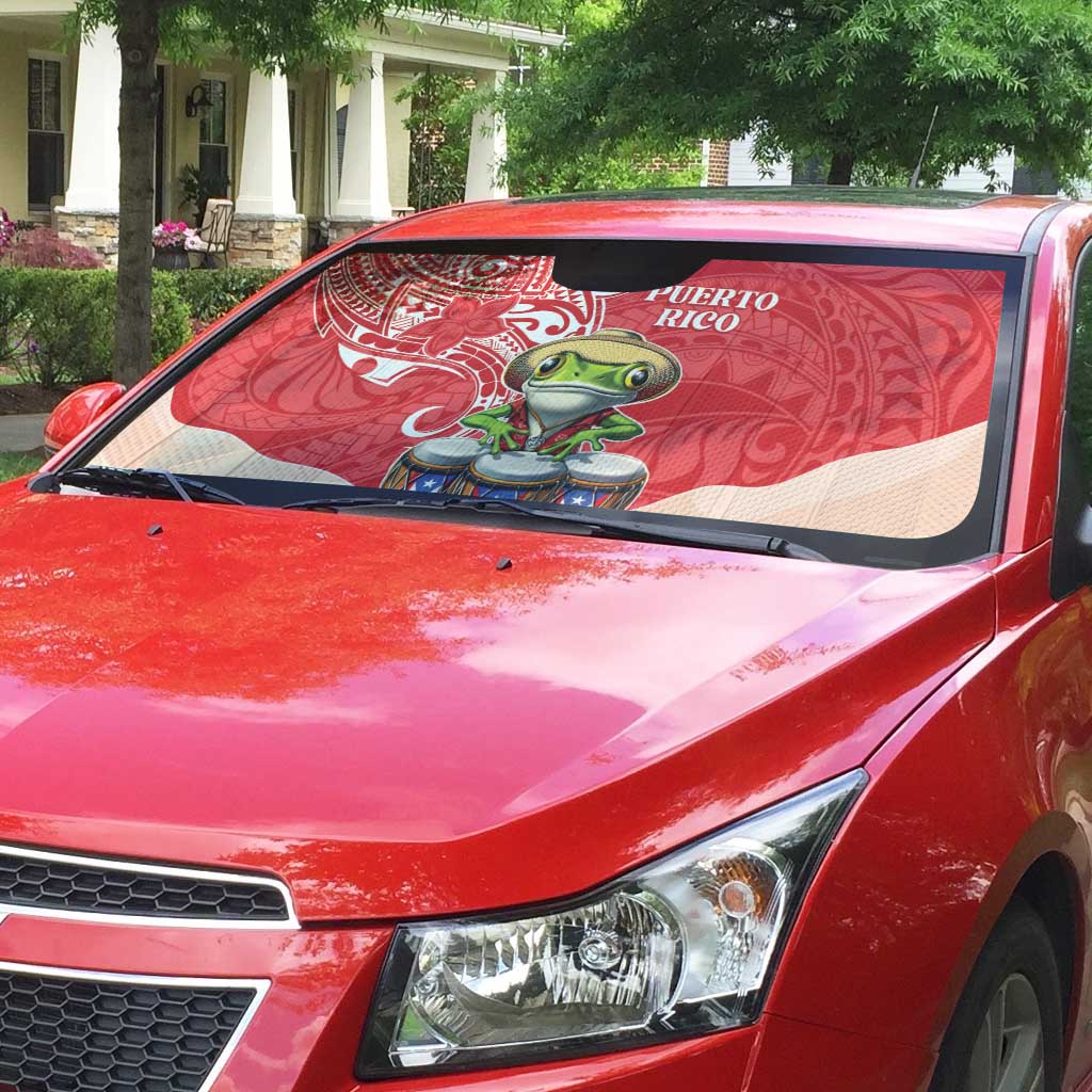 Puerto Rico Auto Sun Shade Coqui Frog With Polynesian Pattern - Polynesian Pride
