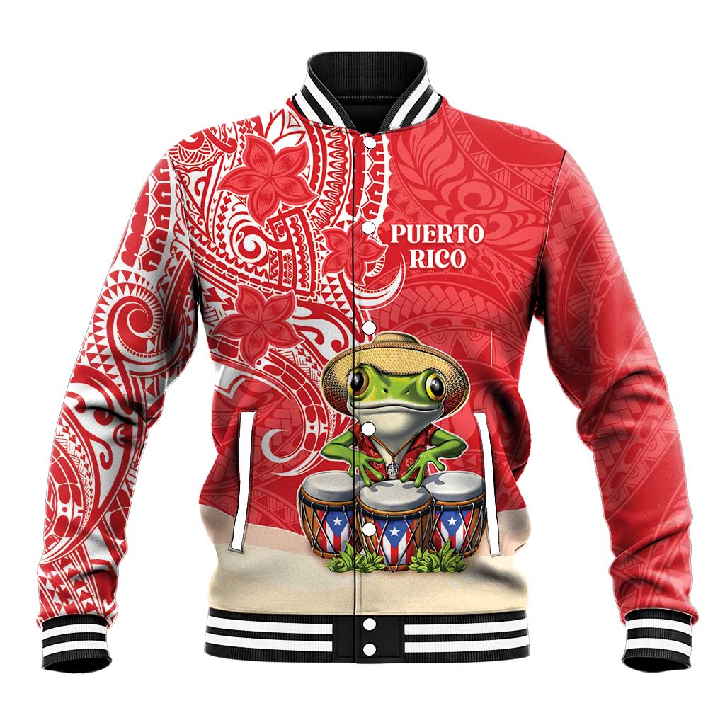 Personalized Puerto Rico Baseball Jacket Coqui Frog With Polynesian Pattern - Polynesian Pride
