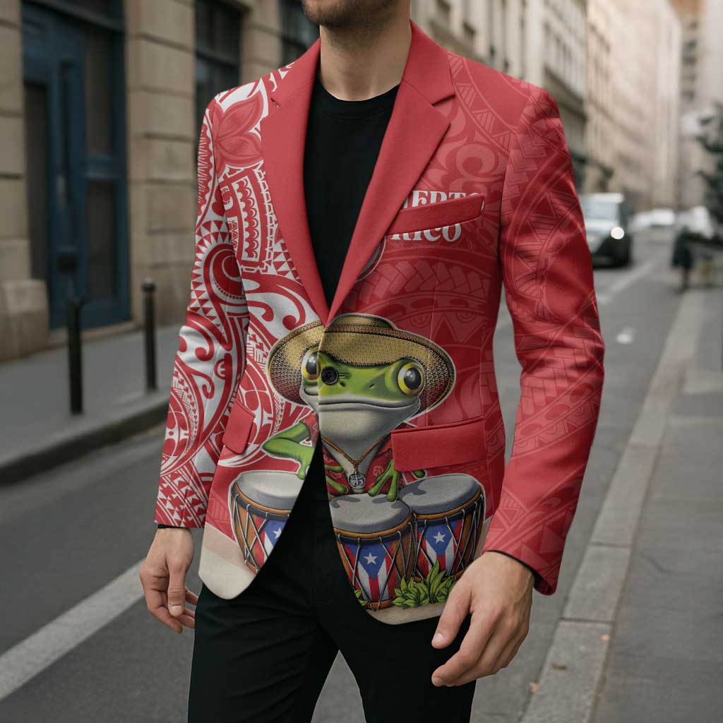 Personalized Puerto Rico Blazer Coqui Frog With Polynesian Pattern - Polynesian Pride