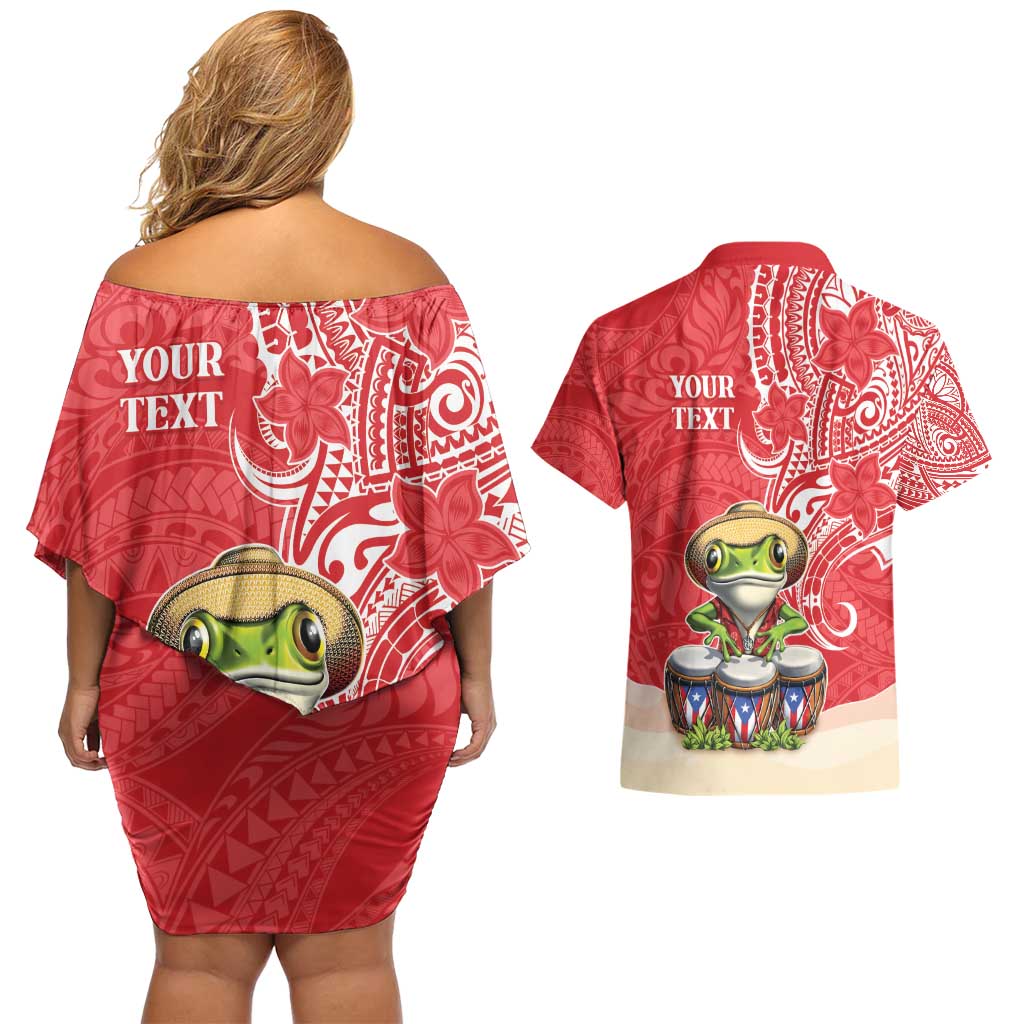 Personalized Puerto Rico Couples Matching Off Shoulder Short Dress and Hawaiian Shirt Coqui Frog With Polynesian Pattern LT05 - Polynesian Pride