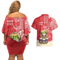 Personalized Puerto Rico Couples Matching Off Shoulder Short Dress and Hawaiian Shirt Coqui Frog With Polynesian Pattern LT05 - Polynesian Pride