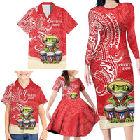 Personalized Puerto Rico Family Matching Long Sleeve Bodycon Dress and Hawaiian Shirt Coqui Frog With Polynesian Pattern LT05 - Polynesian Pride