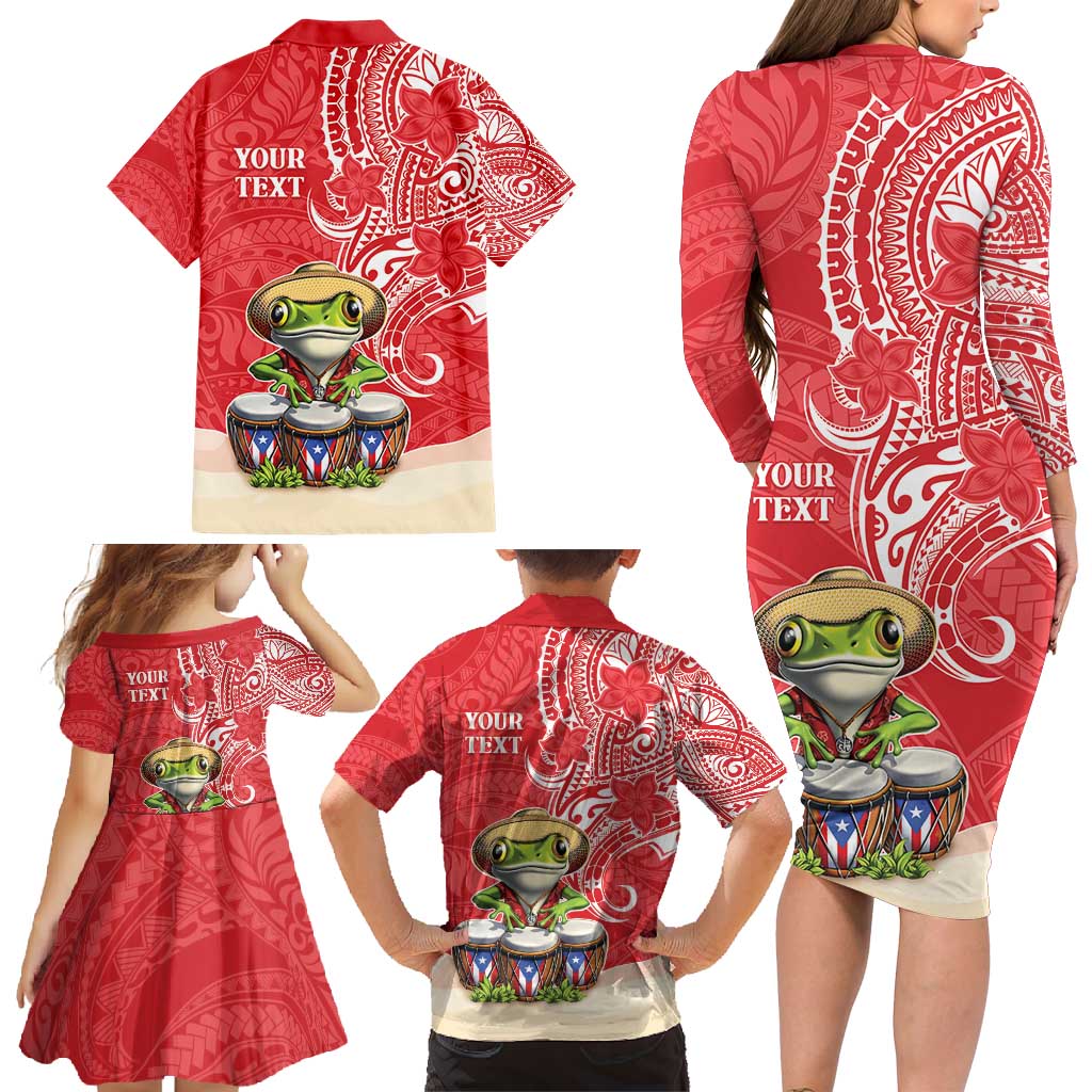 Personalized Puerto Rico Family Matching Long Sleeve Bodycon Dress and Hawaiian Shirt Coqui Frog With Polynesian Pattern LT05 - Polynesian Pride