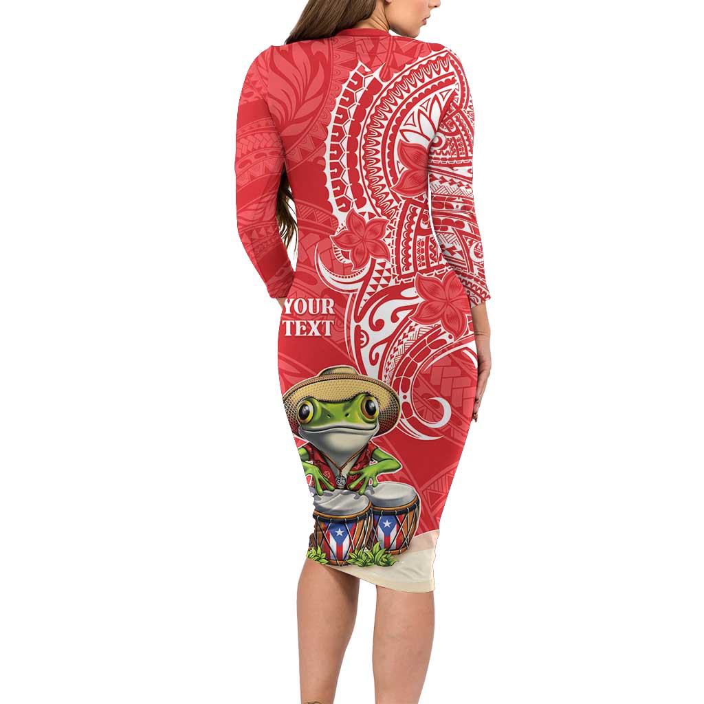 Personalized Puerto Rico Family Matching Long Sleeve Bodycon Dress and Hawaiian Shirt Coqui Frog With Polynesian Pattern LT05 - Polynesian Pride